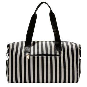 Alice + Olivia Black White Stripe Travel Weekender Bag Duffle Shoulder Bag